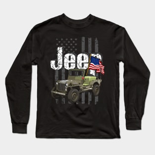 Willys MB Jeepcar JEEP Flag Long Sleeve T-Shirt